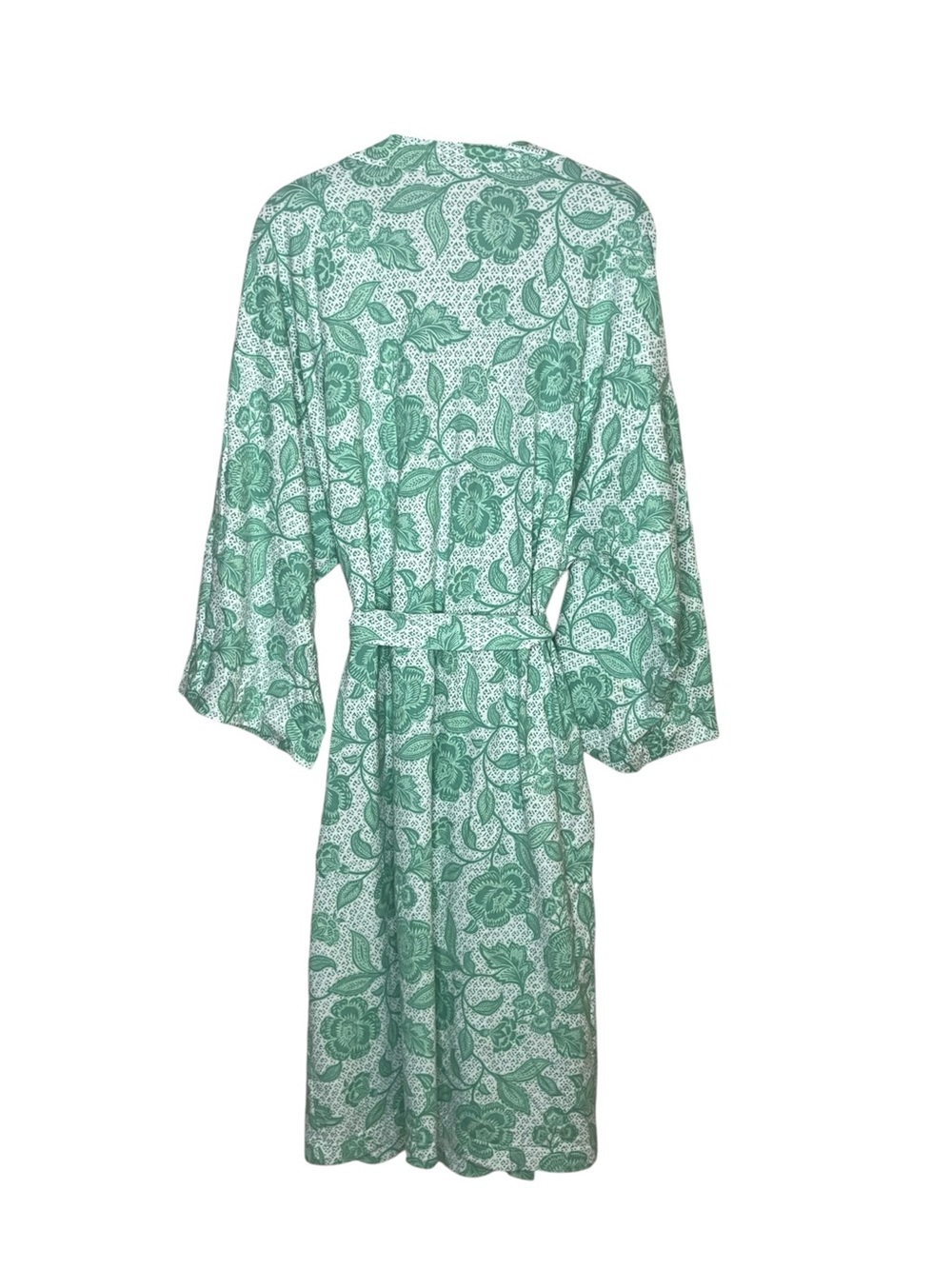 GARNET HILL Green/Wht Floral Kimono Robe - Picture 2 of 6